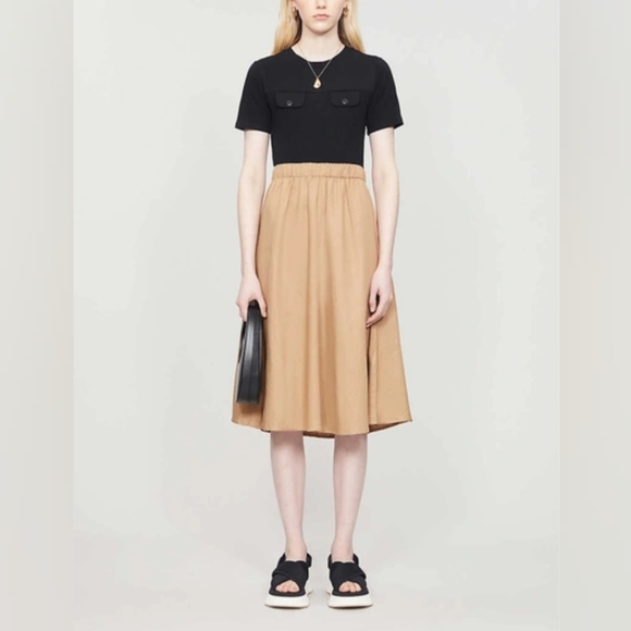 Claudie Pierlot NWT Green Black Bicolore Track Stretch-cotton Midi‎ Dress Size S - Picture 2 of 11